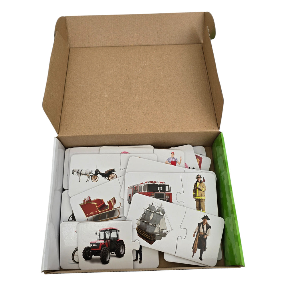 The Learning Journey International, Match It! - Match My Ride, The Learning Journey Match It! Match My Ride is a fun set of 30 puzzle cards that introduces little learners to a variety of modes of transportation and asks them to match it to their drivers! Match the astronaut to the space shuttle, fireman to firetruck and more! The puzzle pieces are self-correcting as the right driver will match their vehicles. A fun way to learn about transportation. 