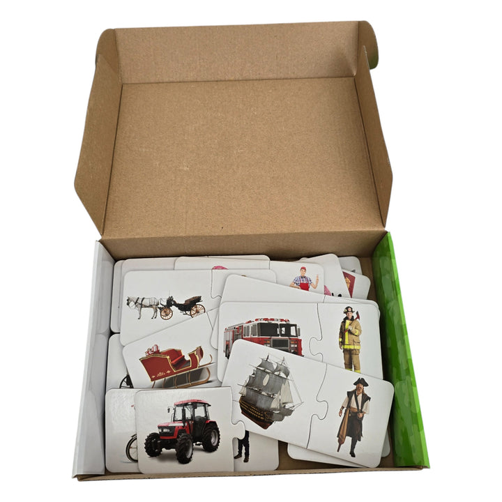 The Learning Journey International, Match It! - Match My Ride, The Learning Journey Match It! Match My Ride is a fun set of 30 puzzle cards that introduces little learners to a variety of modes of transportation and asks them to match it to their drivers! Match the astronaut to the space shuttle, fireman to firetruck and more! The puzzle pieces are self-correcting as the right driver will match their vehicles. A fun way to learn about transportation. 