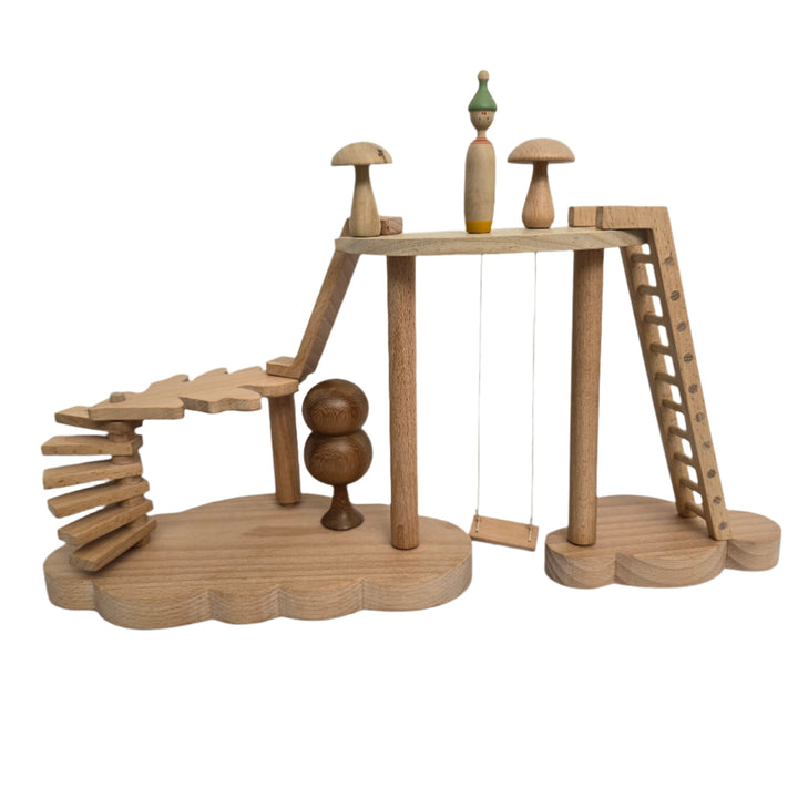 Hersin Means Made By Hand, Wooden Tree House Play Set, This handmade wooden playground/ treehouse is handcrafted with great care in our workshop in Kalamata, Greece . We use natural solid hardwood, such as beech, iroko olive wood and ash. A beautiful open ended toy for kids of all ages to play with. Employ your creativity and imagination. Use available pieces to create your own little worlds and invent amazing stories. Feel closer to nature with the environmentally friendly materials used.