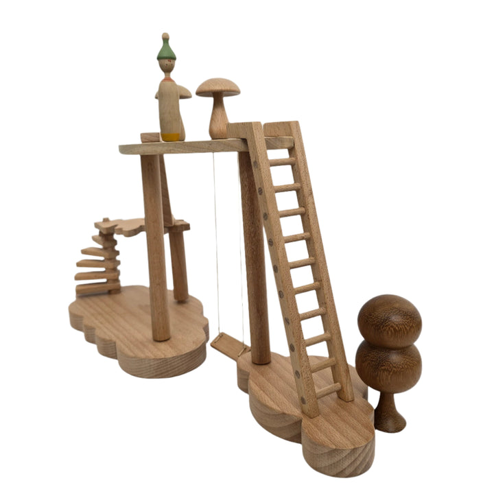 Hersin Means Made By Hand, Wooden Tree House Play Set, This handmade wooden playground/ treehouse is handcrafted with great care in our workshop in Kalamata, Greece . We use natural solid hardwood, such as beech, iroko olive wood and ash. A beautiful open ended toy for kids of all ages to play with. Employ your creativity and imagination. Use available pieces to create your own little worlds and invent amazing stories. Feel closer to nature with the environmentally friendly materials used.