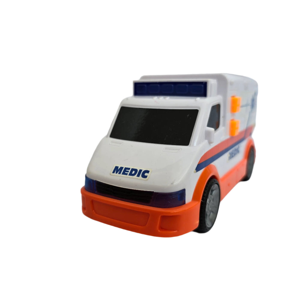 Teamsterz, Teamsterz Small L&S Ambulance (Int) Age- 3 Years & Above Respond to medical emergencies with the Teamsterz Light & Sound Ambulance Features realistic engine and siren sounds, light up headlights and blue flashing lights Supplied in a white and orange colourway with detailed printed graphics Independent free moving wheels Helps develop cognitive and fine motor skills Inspires imaginative storytelling and encourages your child to explore the world around them.