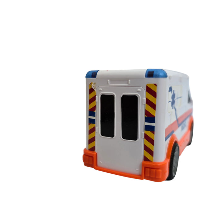 Teamsterz, Teamsterz Small L&S Ambulance (Int) Age- 3 Years & Above Respond to medical emergencies with the Teamsterz Light & Sound Ambulance Features realistic engine and siren sounds, light up headlights and blue flashing lights Supplied in a white and orange colourway with detailed printed graphics Independent free moving wheels Helps develop cognitive and fine motor skills Inspires imaginative storytelling and encourages your child to explore the world around them.