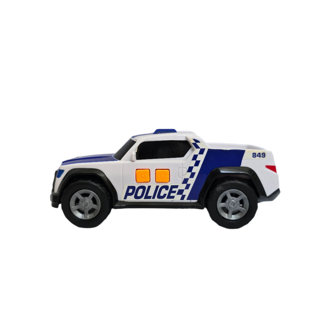 Teamsterz, Teamsterz Small Light and Sounds Police Pick up, The Teamsterz Small Light & Sound Police Pick Up Truck encourages learning through play. It features emergency blue flashing lights, siren and engine noises. Role-play responding to a Police emergency call as the free wheeling vehicle speeds to the incident. Includes 3 x LR44/AG13 batteries. Suitable for 3 years plus.