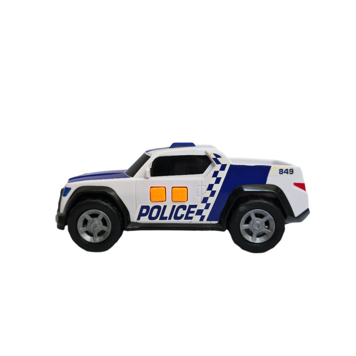 Teamsterz, Teamsterz Small Light and Sounds Police Pick up, The Teamsterz Small Light & Sound Police Pick Up Truck encourages learning through play. It features emergency blue flashing lights, siren and engine noises. Role-play responding to a Police emergency call as the free wheeling vehicle speeds to the incident. Includes 3 x LR44/AG13 batteries. Suitable for 3 years plus.