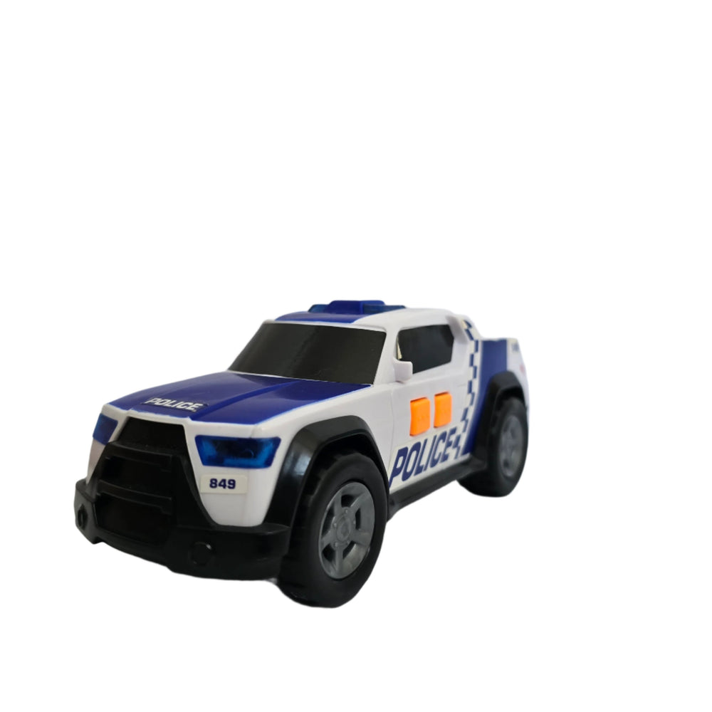 Teamsterz, Teamsterz Small Light and Sounds Police Pick up, The Teamsterz Small Light & Sound Police Pick Up Truck encourages learning through play. It features emergency blue flashing lights, siren and engine noises. Role-play responding to a Police emergency call as the free wheeling vehicle speeds to the incident. Includes 3 x LR44/AG13 batteries. Suitable for 3 years plus.