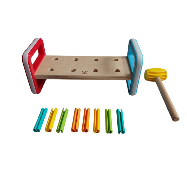 Hape, Hape Rainbow Pounder, Hammering is fun! Hammer in all the pegs then flip the bench over and start again. Great for developing fine-motor skills.