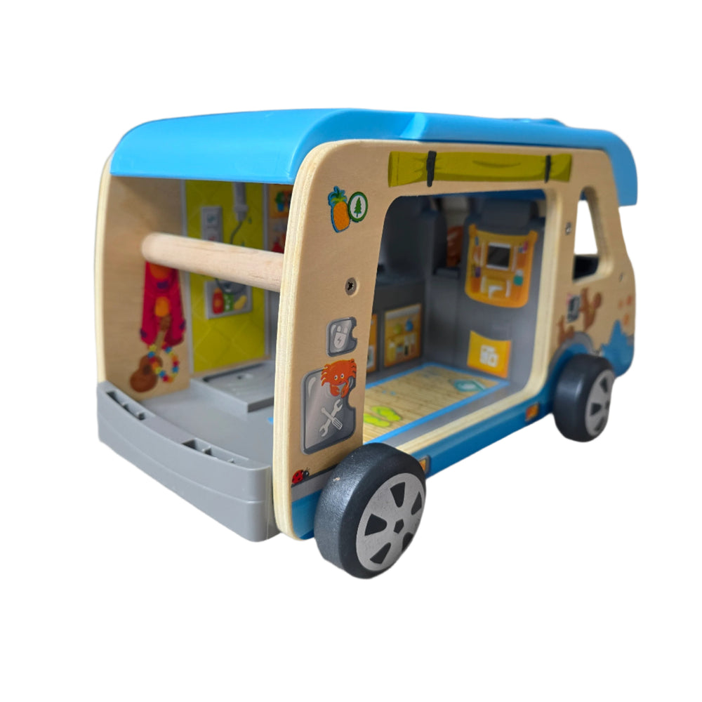 Hape, Adventure Van Toy, Head out for an amazing camping adventure with picnics, surfing and even hang-gliding with this brilliant, easy-to-carry camper van complete with dolls and accessories!