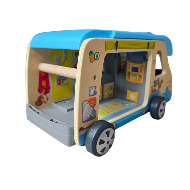Hape, Adventure Van Toy, Head out for an amazing camping adventure with picnics, surfing and even hang-gliding with this brilliant, easy-to-carry camper van complete with dolls and accessories!