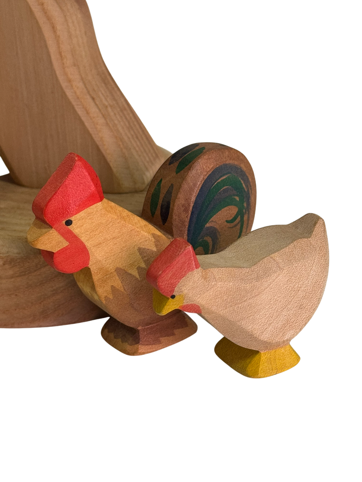 Brown Rooster and Hen Brown Pecking