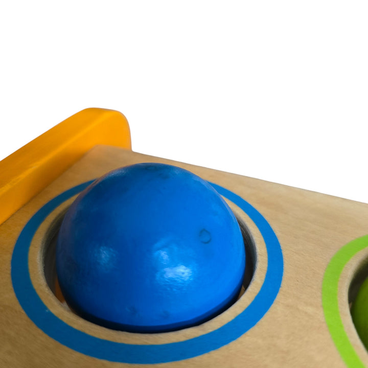 "Hape's Pound and Tap Bench with Slide Out Xylophone is a multifunctional musical delight and sound experience for toddlers.

Toddlers ages 12 months to 3 years can explore different notes and sounds by letting the balls fall on the keys or slide out the xylophone to create their own unique sound with a wooden mallet.

This musical instrument allows for different sounds and melodies making it the ideal introduction to the exciting world of music for your child."