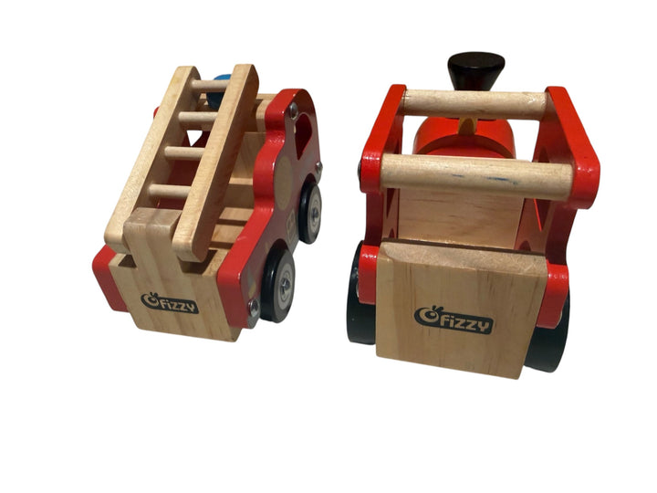 Wooden Push-along bundle – 'Fire Truck' with swivel ladder + 'Express' steam train