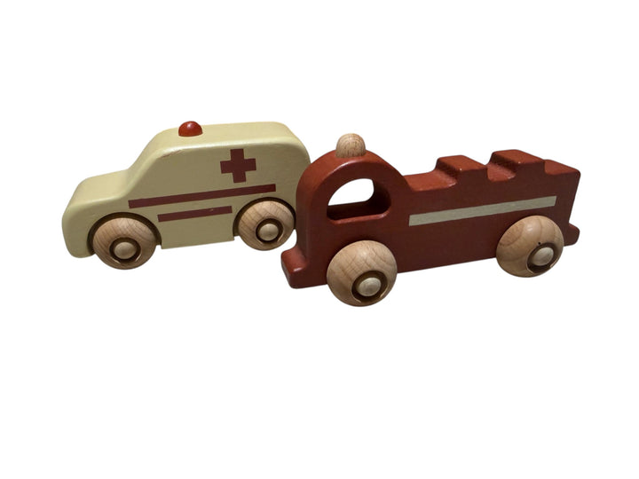 Wooden Emergency Vehicles bundle – Ambulance + Fire Truck