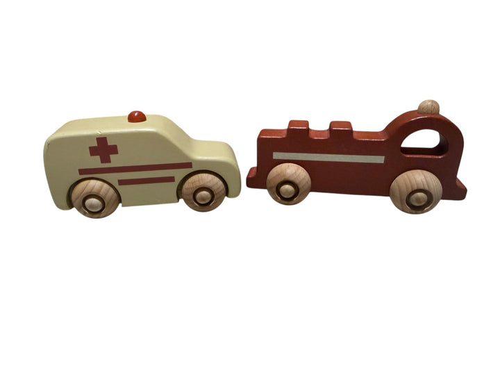 Wooden Emergency Vehicles bundle – Ambulance + Fire Truck