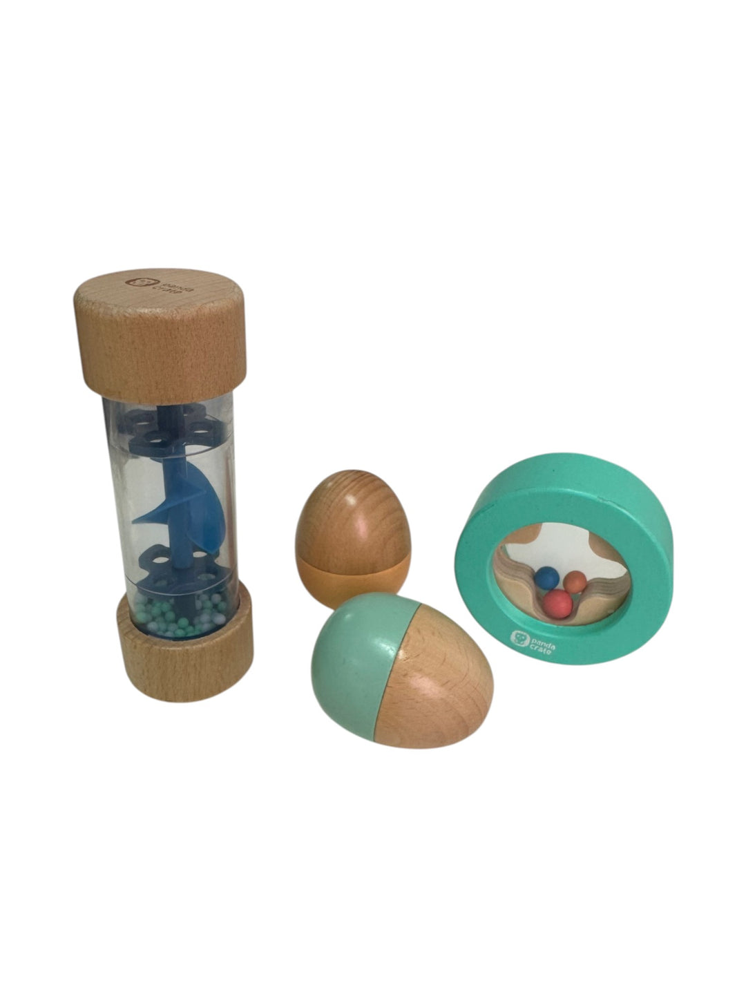 Round Wood Shaker, Waterfall Shaker, 2 Shaker eggs - Let's Listen Plus Set (6-7 months)