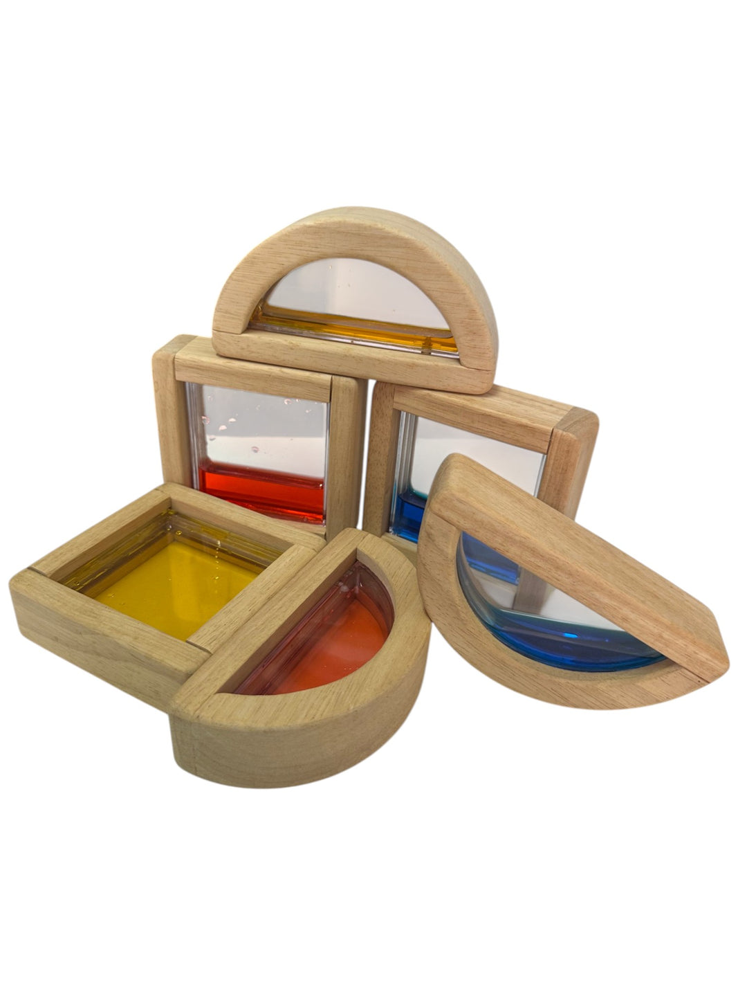 Waterblocks - Rainbow Water-filled Wooden Block set - 6 blocks (2 shapes)