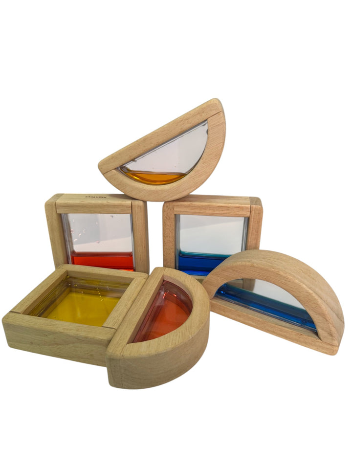 Waterblocks - Rainbow Water-filled Wooden Block set - 6 blocks (2 shapes)