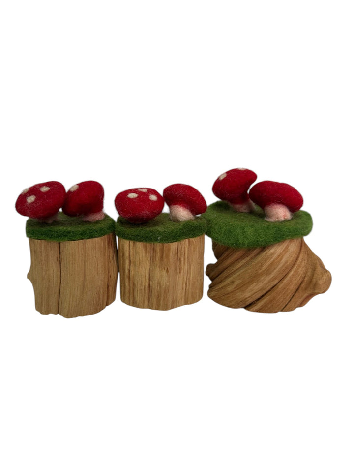 Felt and Wood Toadstool Trunks 3pcs