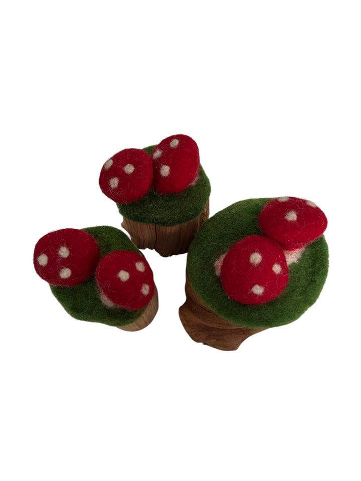 Felt and Wood Toadstool Trunks 3pcs