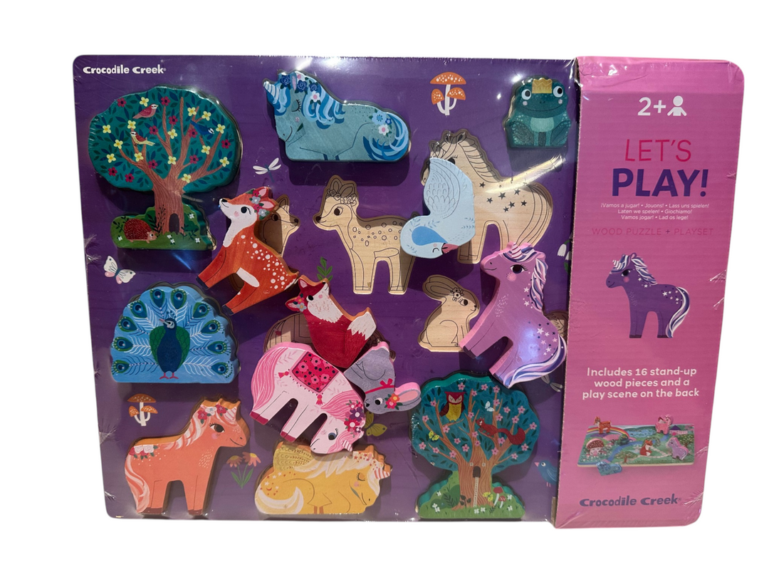 16-Piece Wood Puzzle + Playset (Unicorn Garden)
