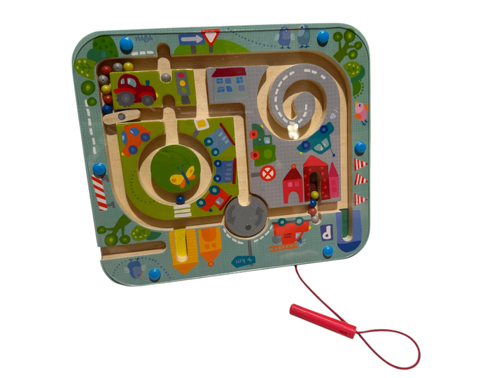 Town Maze Magnetic Game (wooden board + magnetic pen)