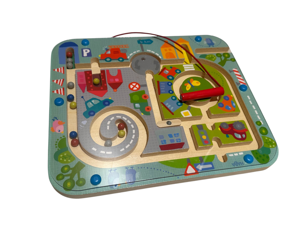 Town Maze Magnetic Game (wooden board + magnetic pen)