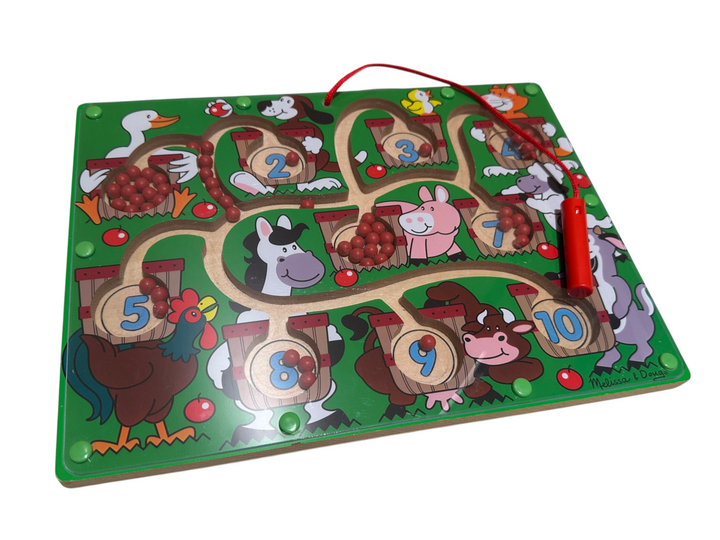 Farm Magnetic Number Maze (wooden board + magnetic wand)