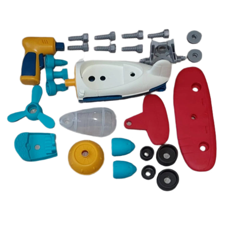 Wonder Wheels, Take-Apart Airplane, Wonder Wheels' Take-apart airplane will thrill aspiring pilots and mechanics alike. This incredible toy vehicle is loaded with fun features. Pull the trigger on the toy drill and watch it unscrew the little toy nuts and bolts in a flash. Everything is removable: wheels, propeller, motor, dashboard, and more. Even the cockpit window comes off for easy access to the detailed interior. After you take the construction toy plane apart, it’s time to put it back together and sta