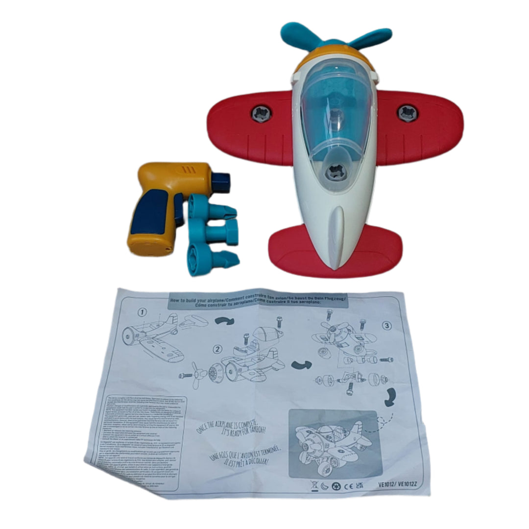 Wonder Wheels, Take-Apart Airplane, Wonder Wheels' Take-apart airplane will thrill aspiring pilots and mechanics alike. This incredible toy vehicle is loaded with fun features. Pull the trigger on the toy drill and watch it unscrew the little toy nuts and bolts in a flash. Everything is removable: wheels, propeller, motor, dashboard, and more. Even the cockpit window comes off for easy access to the detailed interior. After you take the construction toy plane apart, it’s time to put it back together and sta