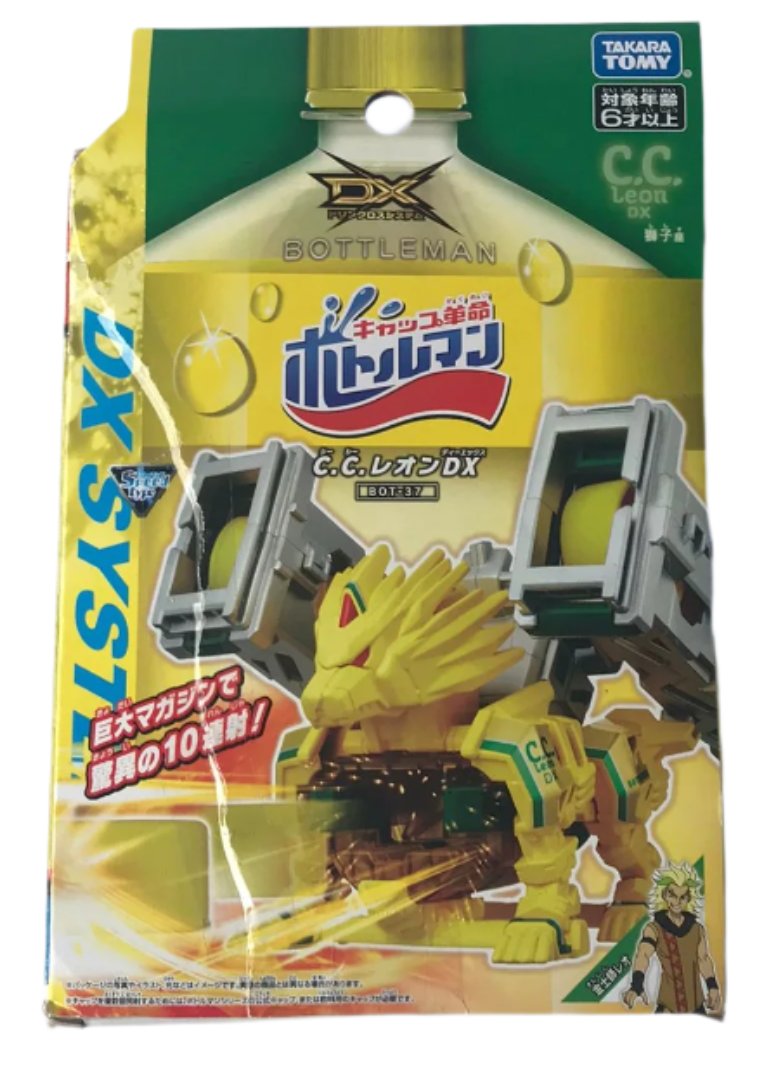 Bottleman BOT-37 C.C. Leon DX, TAKARA TOMY, Shooting hobby that launches plastic bottle caps! You can even play it with a plastic bottle or cap in your life. Bottleman equipped with "Drinking Cross System" that changes performance with customization. Officially licensed by C.C. Lemon. Equipped with 2 quick-loader magazines that can load 4 bullet caps. The Leo Speed Bottleman allows you to shoot 10 consecutive shots with a high speed reload.