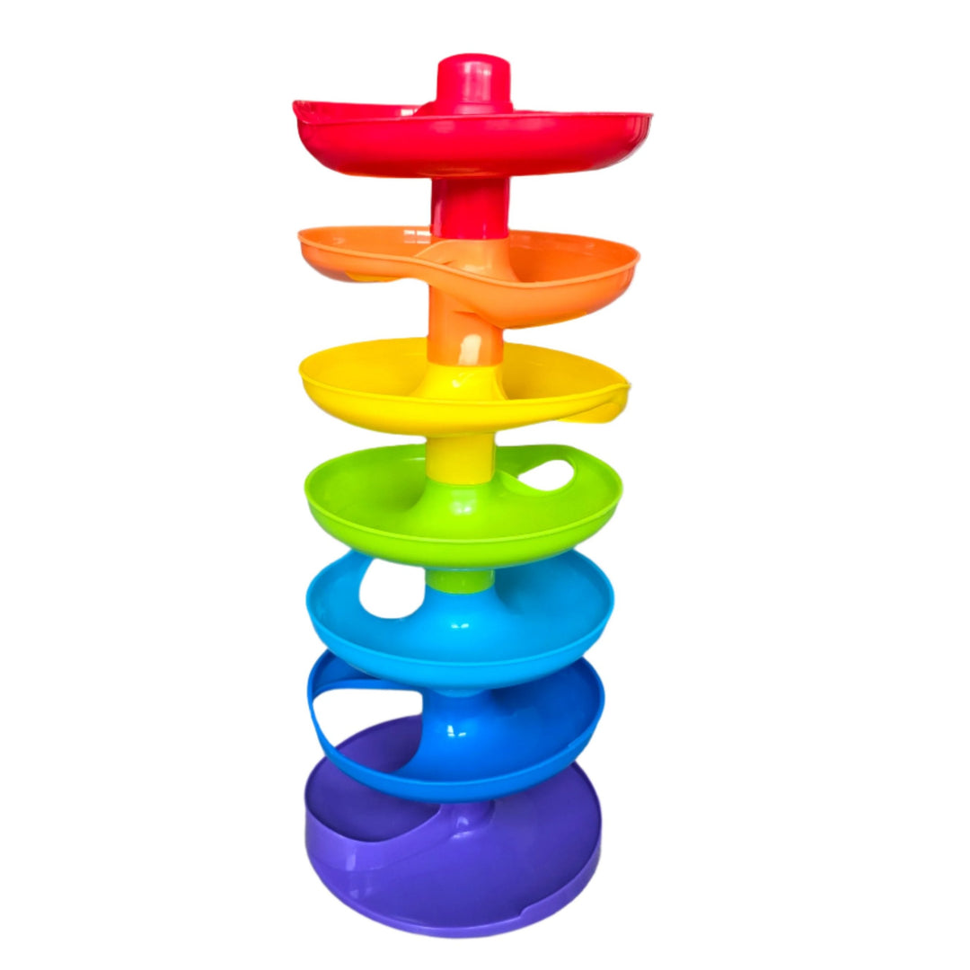 Playgo, The Super spiral tower from Playgo is a colorful ball ramp that is sure to keep kids entertained! Featuring seven swirling levels and 3 bead-filled balls, babies will have a blast by placing the balls at the top and watching them roll, spin, and rattle to the bottom! The balls are a size just right for small hands, so they are easy for baby to grab, shake and place at the top of the tower over and over! Parents will also appreciate this toy.