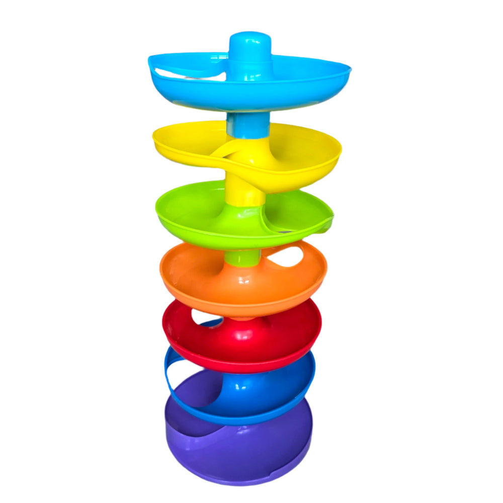Playgo, The Super spiral tower from Playgo is a colorful ball ramp that is sure to keep kids entertained! Featuring seven swirling levels and 3 bead-filled balls, babies will have a blast by placing the balls at the top and watching them roll, spin, and rattle to the bottom! The balls are a size just right for small hands, so they are easy for baby to grab, shake and place at the top of the tower over and over! Parents will also appreciate this toy.