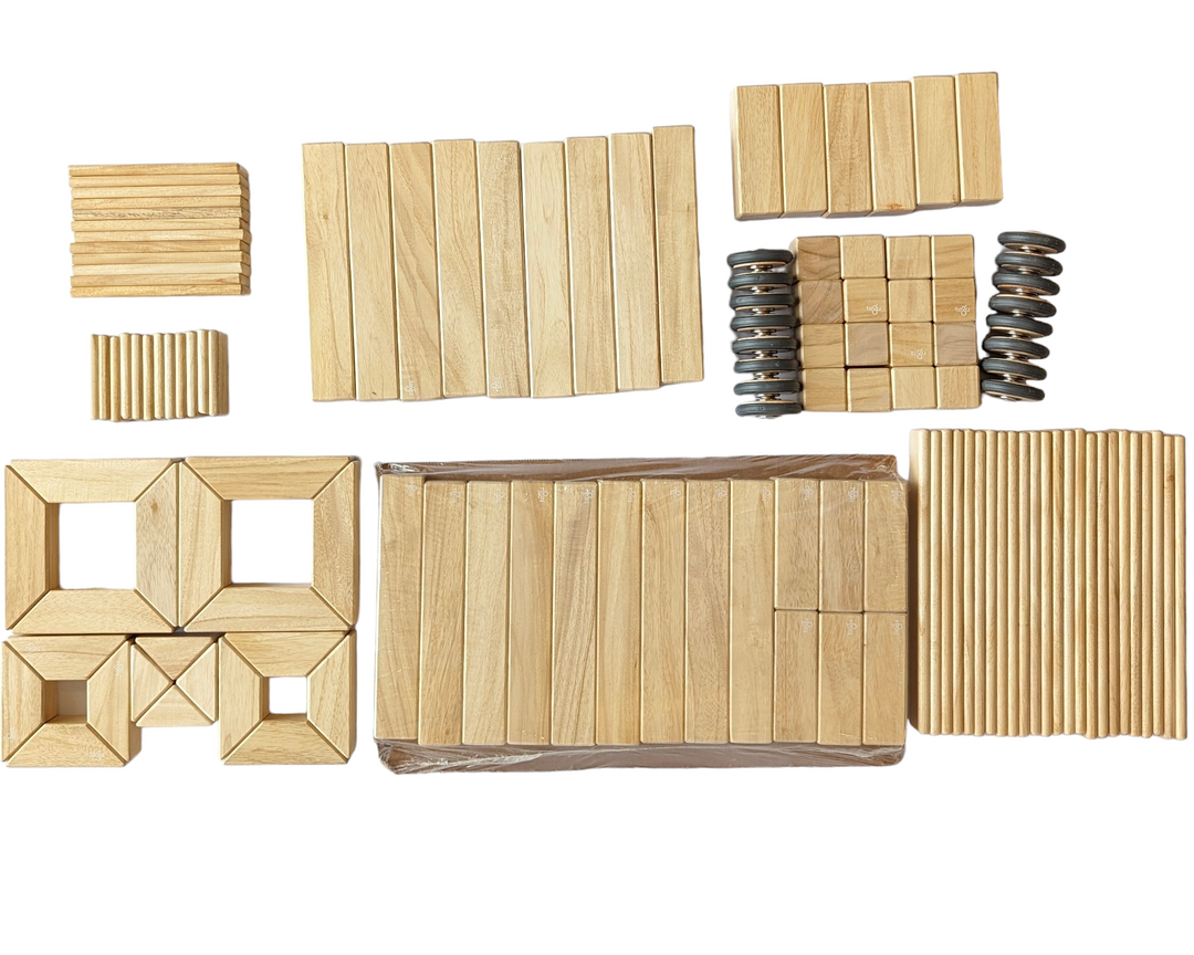 130 Piece Classroom Magnetic Wooden Block Set Natural