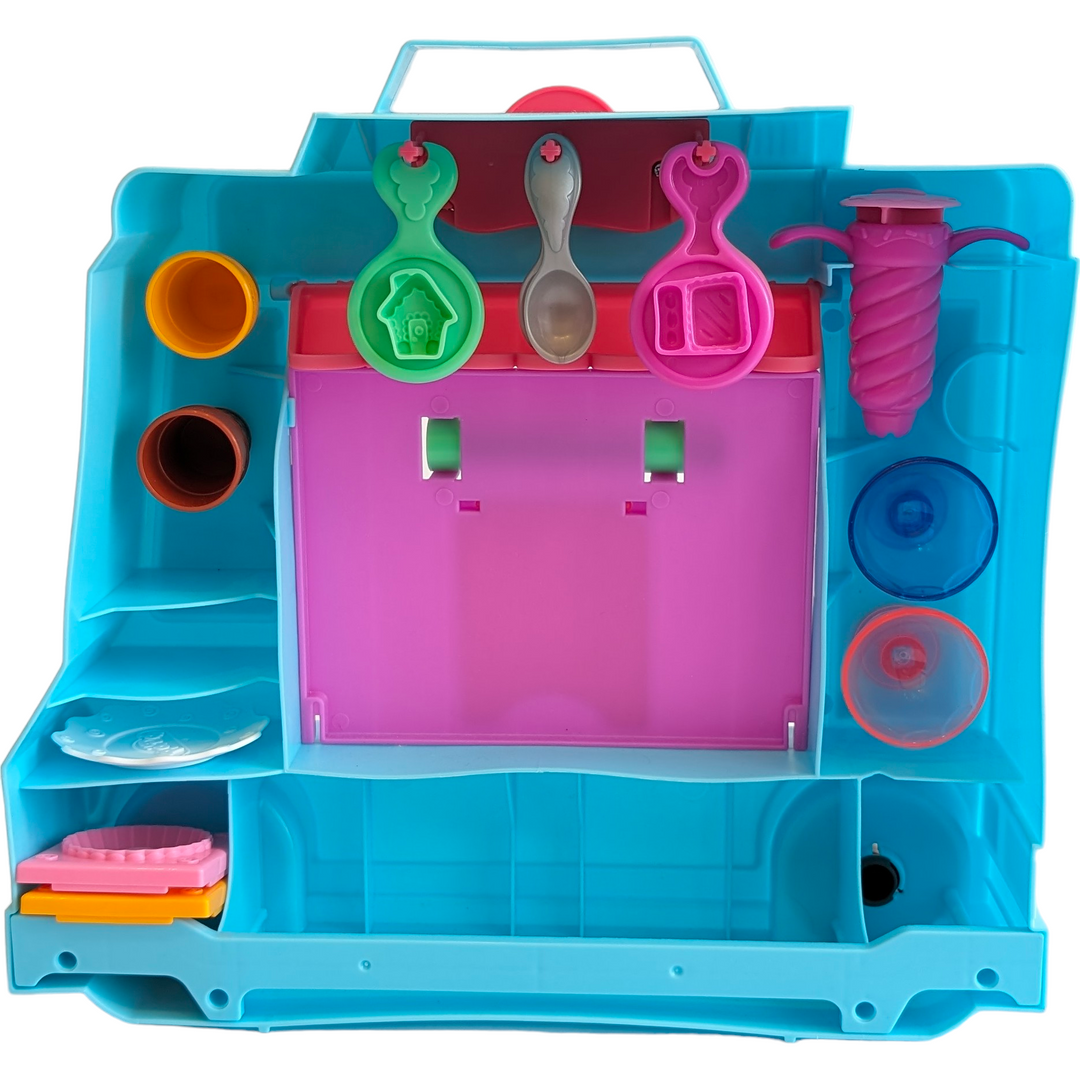 PlayDoh, Kitchen Creations Ice Cream Truck Toy PlaySet, Social & Emotional Development, Turn your play space into the ultimate Play-Doh ice cream truck party! This life size kitchen set gives kids a big space to express their big imaginations. Create so many pretend treats with the 27 tools and soft-serve station, customize the creations with the Play-Doh sprinkle maker, tools, and pretend candy molds, and check out customers at the register. 